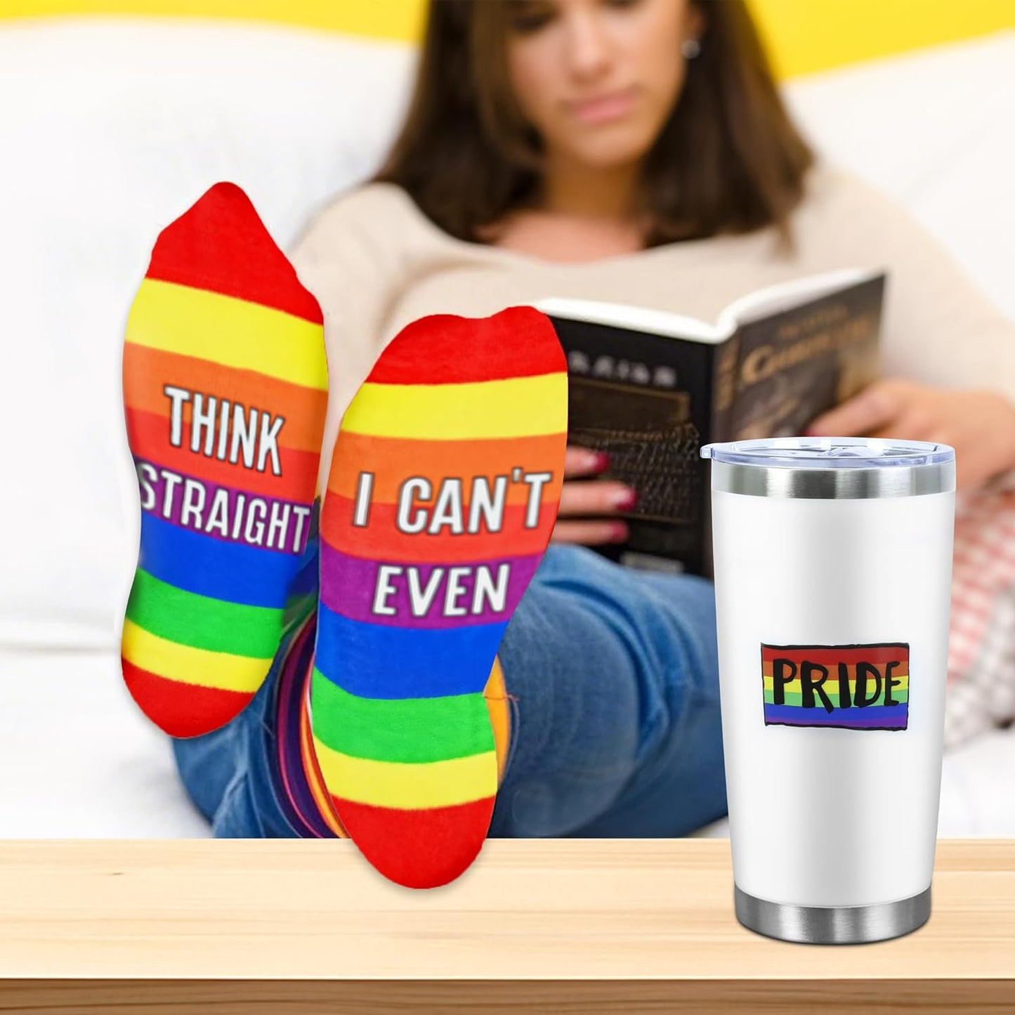 Pride Month Gift Set - Gay Pride Stuff LGBTQ Accessories for Lesbian Gay Bisexual Friend on Birthday Christmas Anniversary Pride Month, Novelty Socks Stickers Tumbler Pride Gifts Christmas Gifts