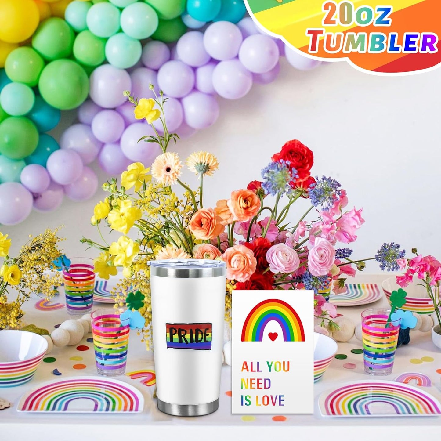 Pride Month Gift Set - Gay Pride Stuff LGBTQ Accessories for Lesbian Gay Bisexual Friend on Birthday Christmas Anniversary Pride Month, Novelty Socks Stickers Tumbler Pride Gifts Christmas Gifts