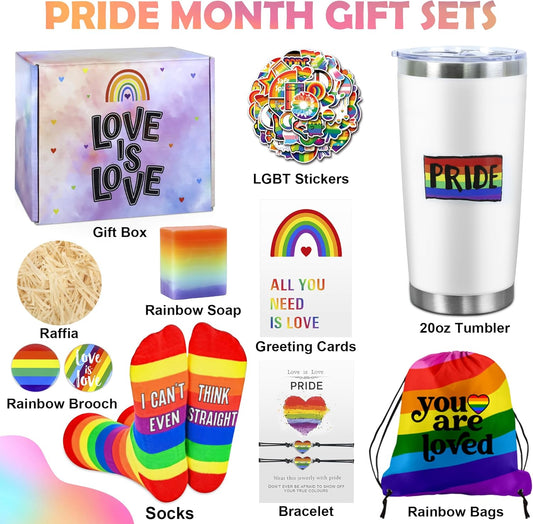 Pride Month Gift Set - Gay Pride Stuff LGBTQ Accessories for Lesbian Gay Bisexual Friend on Birthday Christmas Anniversary Pride Month, Novelty Socks Stickers Tumbler Pride Gifts Christmas Gifts